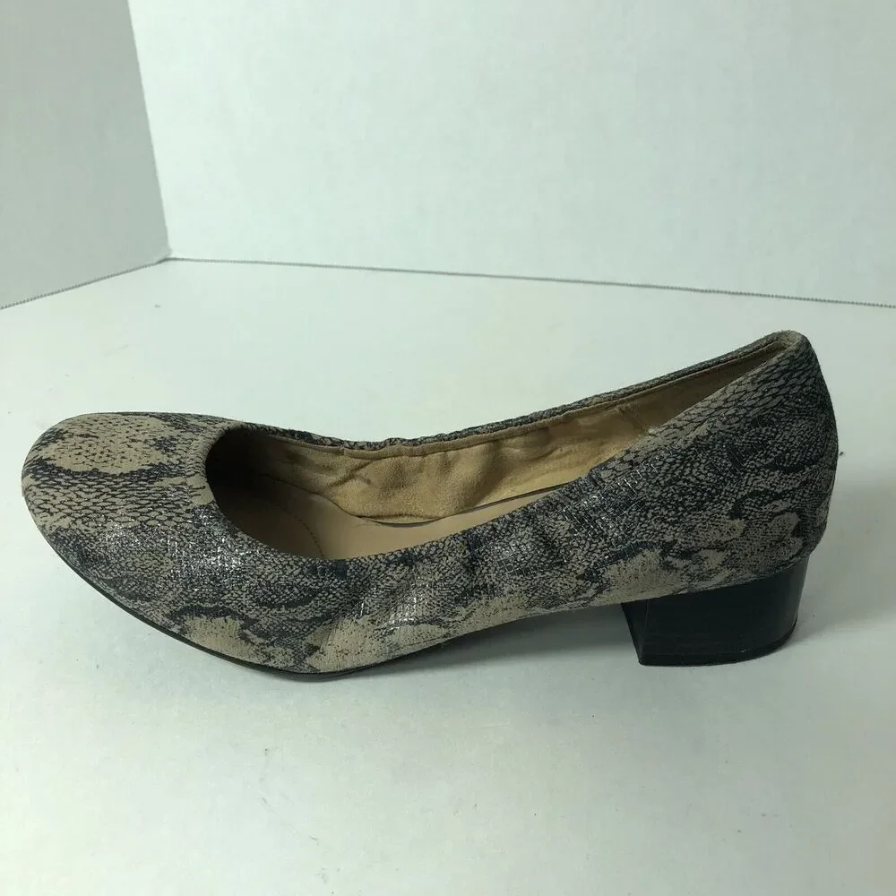 Naturalizer Shoes Block Heel Women Size 9.5 Adeline Snake Print Pumps Leather B4